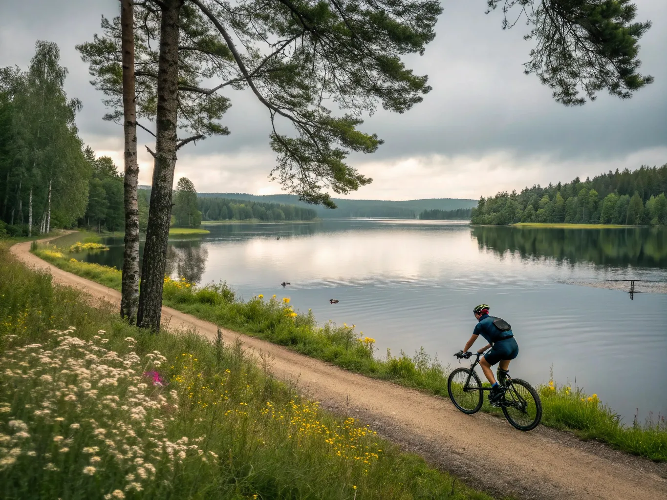 Cykeltur vid en svensk sjö